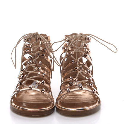 Jimmy Choo Metallic Mirror Calfskin Gigi Lace Up Sandal 37 Tea Rose 2 of 8