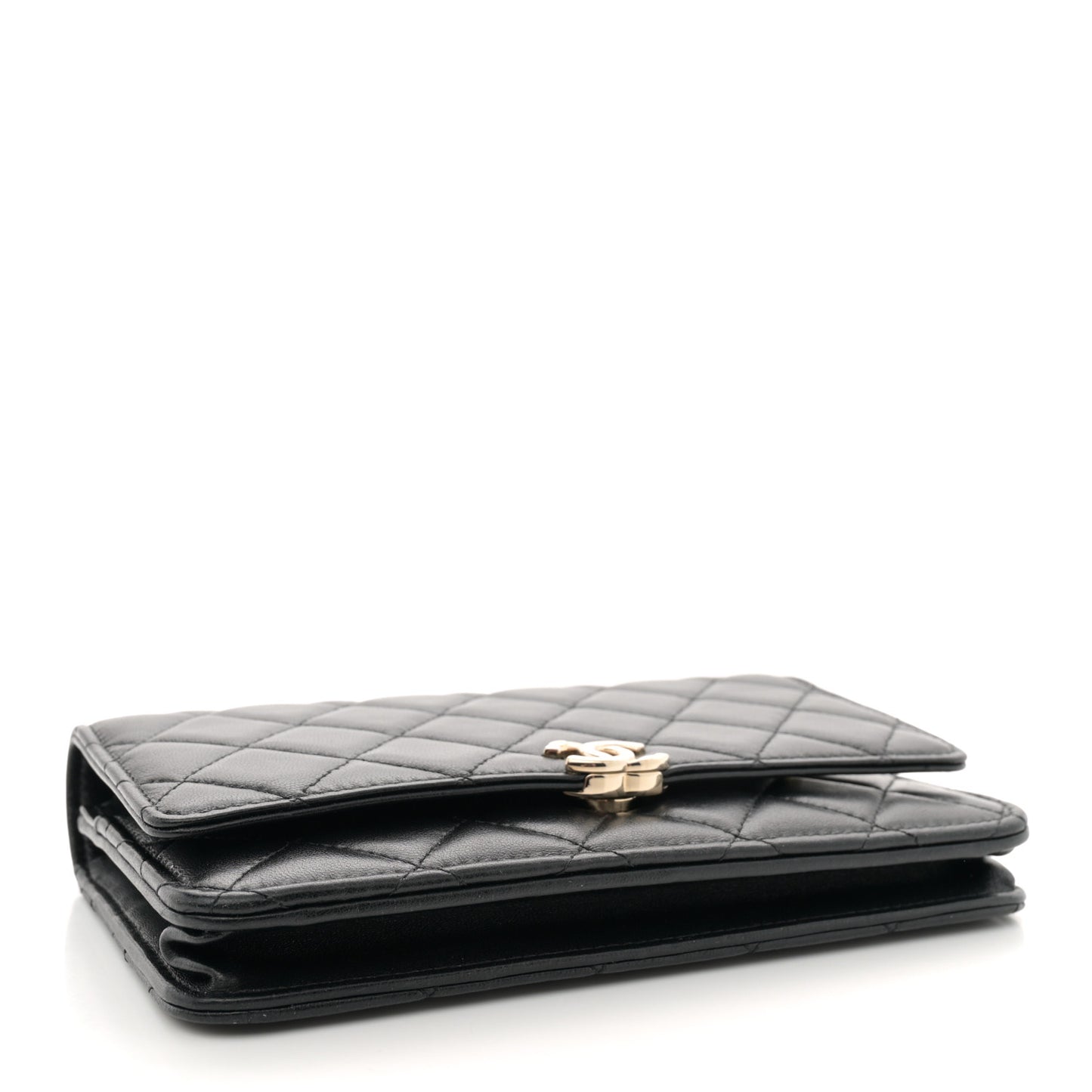 Lambskin Quilted Top Handle Wallet On Chain WOC Black