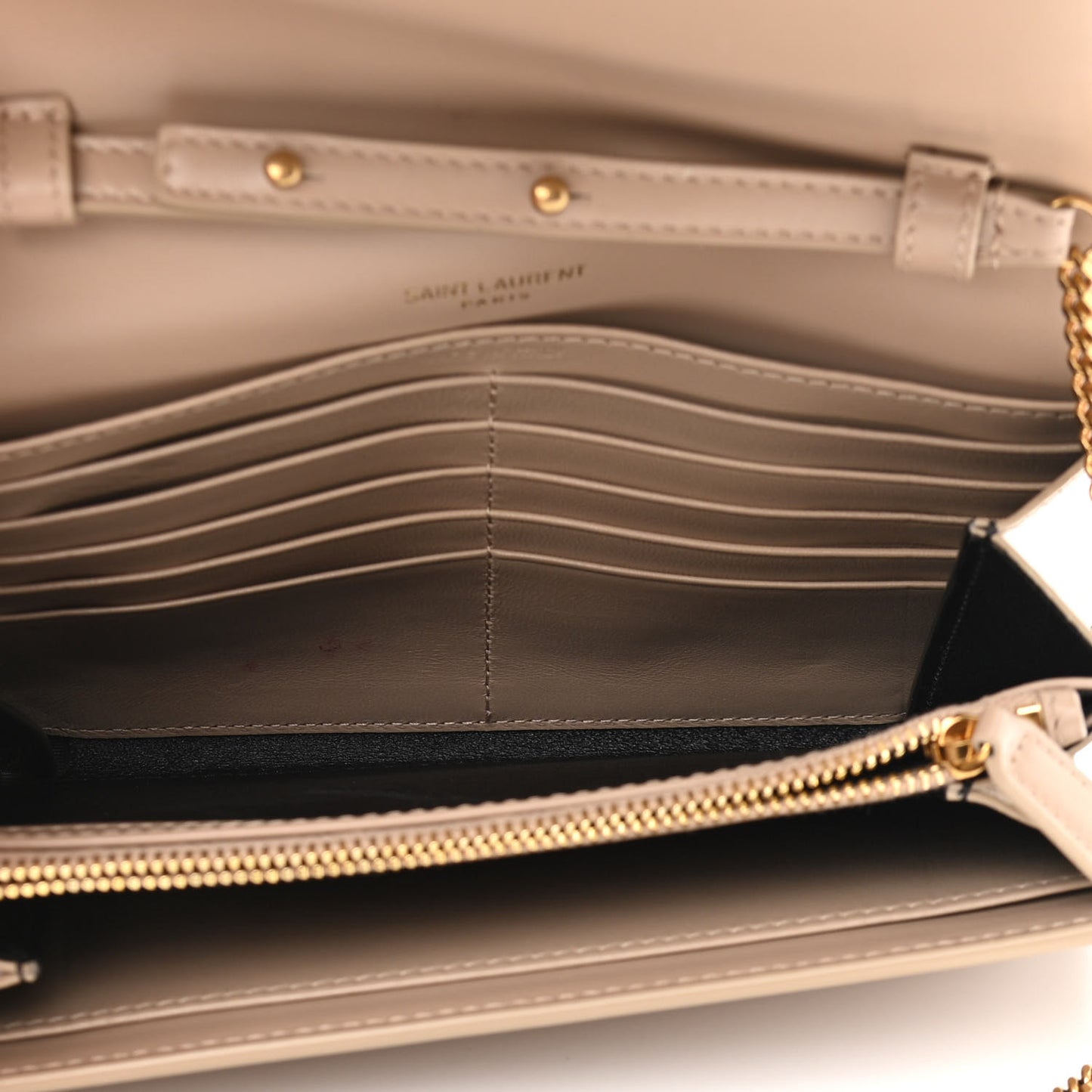 Glossy Calfskin Monogram Chain Wallet Dark Beige