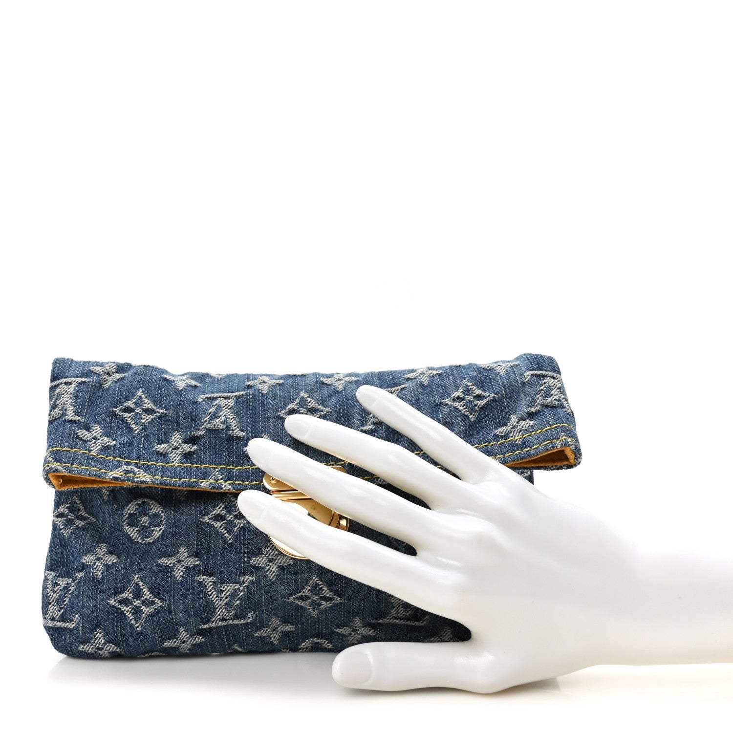 Louis Vuitton Monogram Denim Pochette Plat Clutch Blue 2 of 9