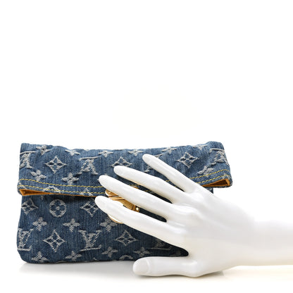 Louis Vuitton Monogram Denim Pochette Plat Clutch Blue 2 of 9
