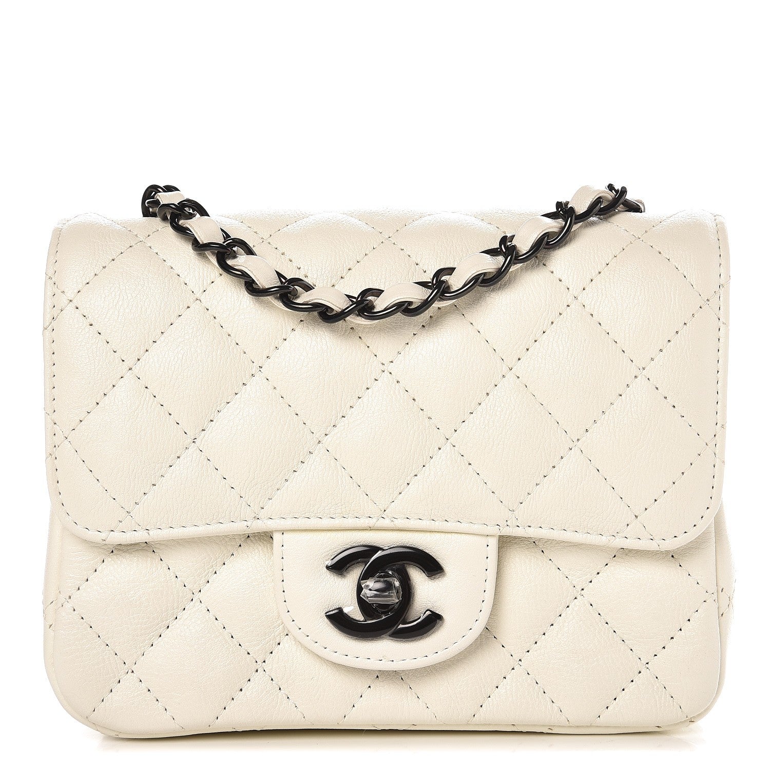 Chanel Crumpled Calfskin Quilted Mini Square Flap White 1 of 8
