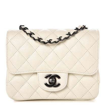 Chanel Crumpled Calfskin Quilted Mini Square Flap White 1 of 8