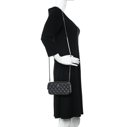 Chanel Iridescent Lambskin Quilted Pearl Clutch With Chain Black 2 of 12