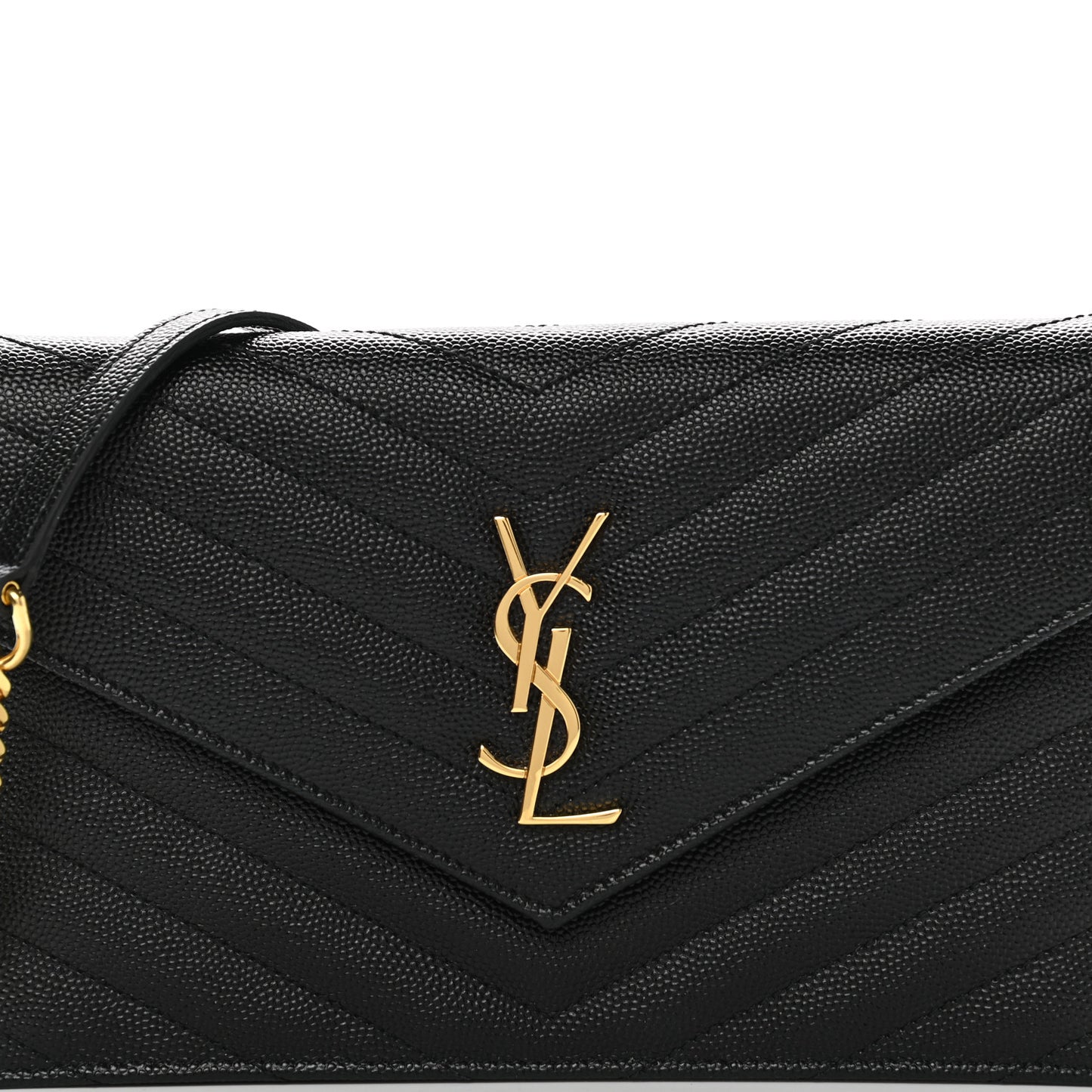 Grain De Poudre Matelasse Chevron Monogram Envelope Chain Wallet Black