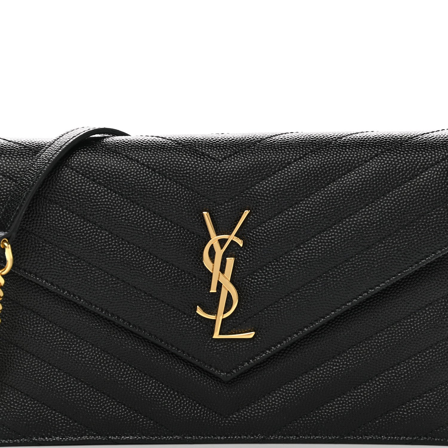 Saint Laurent Grain De Poudre Matelasse Chevron Monogram Envelope Chain Wallet Black 8 of 11