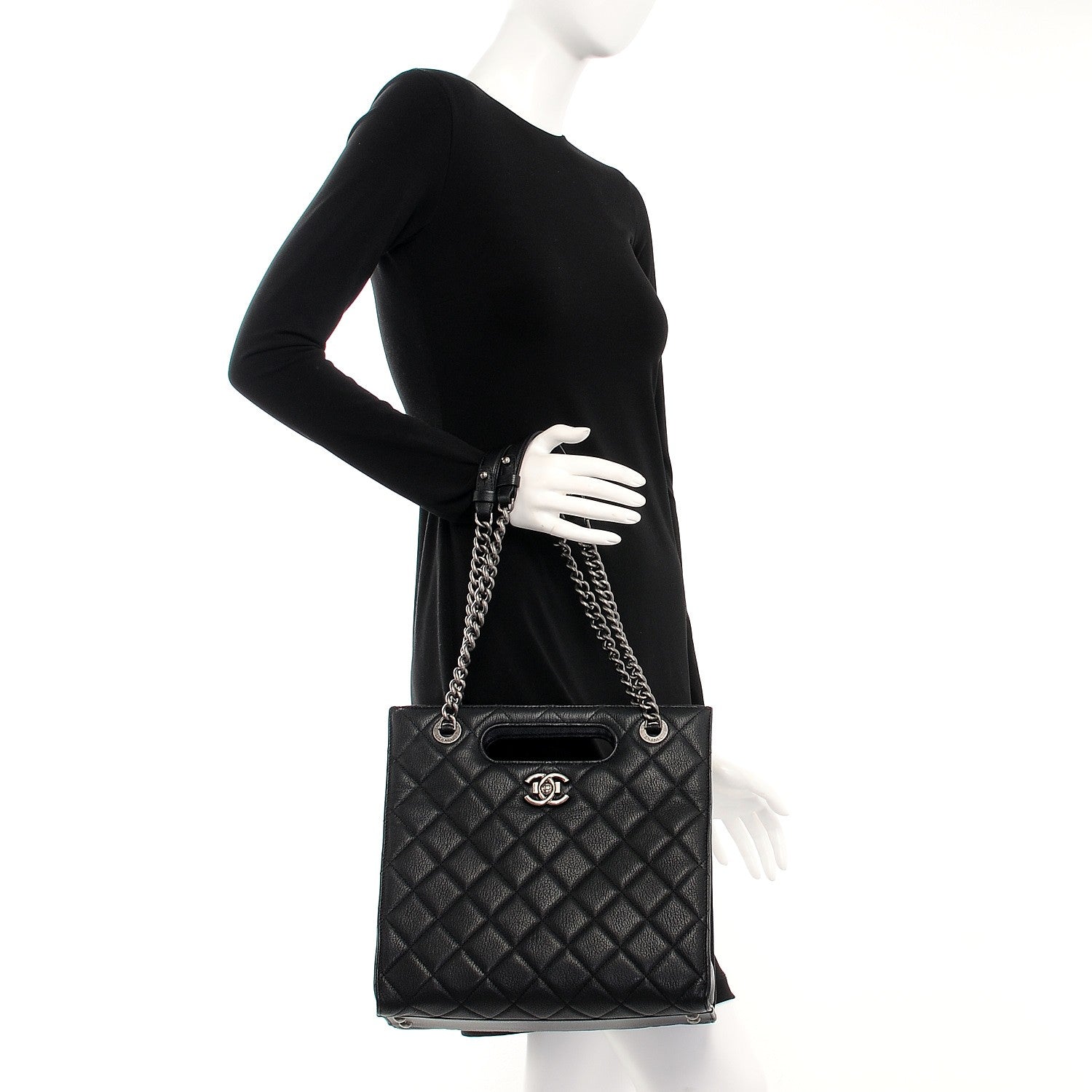 Chanel Goatskin Quilted Small Perfect Edge Shopping Tote Black 2 of 12