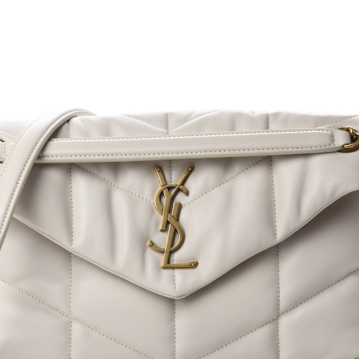 Lambskin Quilted Small Loulou Puffer Monogram Chain Satchel Crema Soft