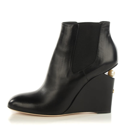 Chanel Lambskin Pearl CC Ankle Boots 38.5 Black 1 of 9