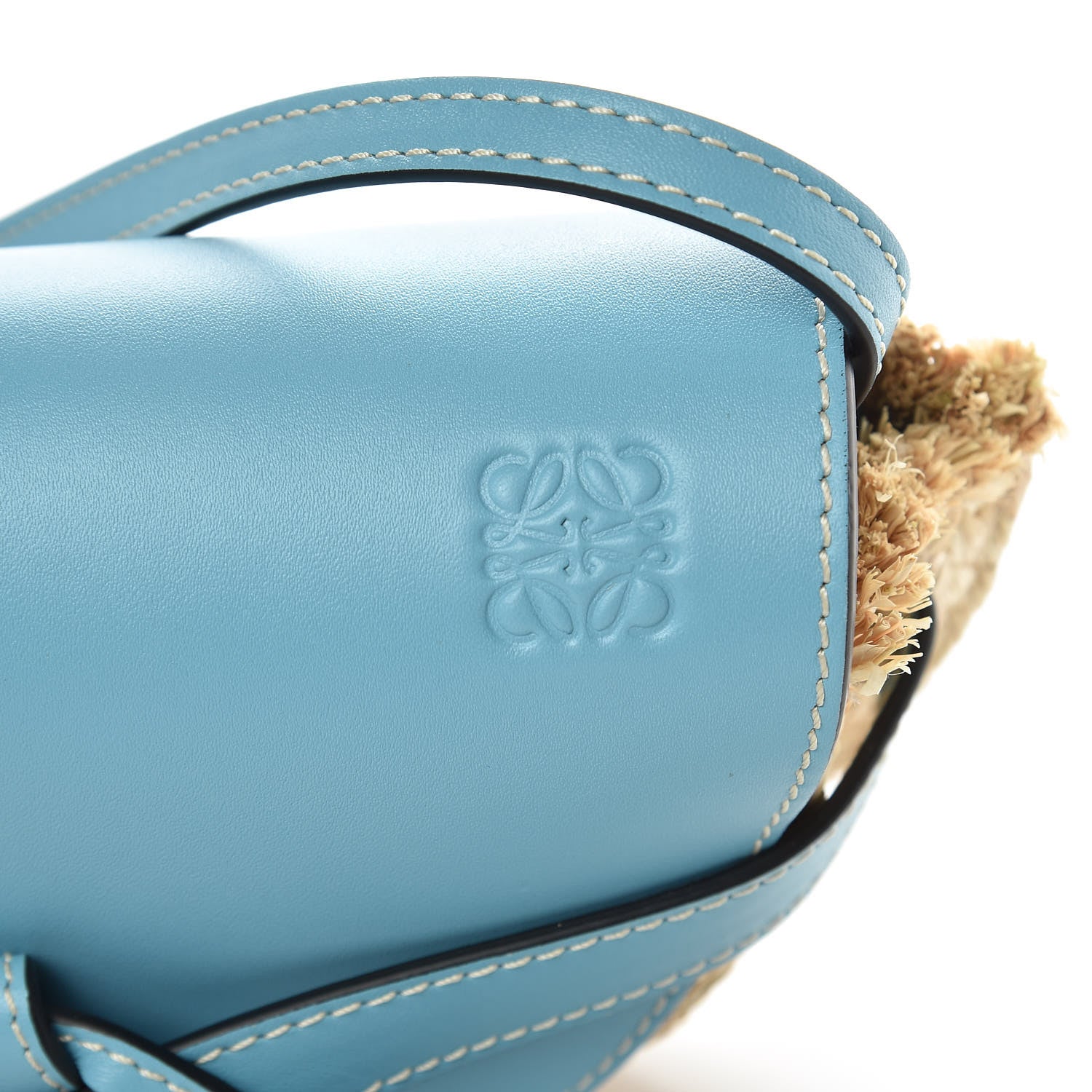 Loewe Calfskin Raffia Mini Gate Crossbody Bag Light Blue Natural 7 of 8