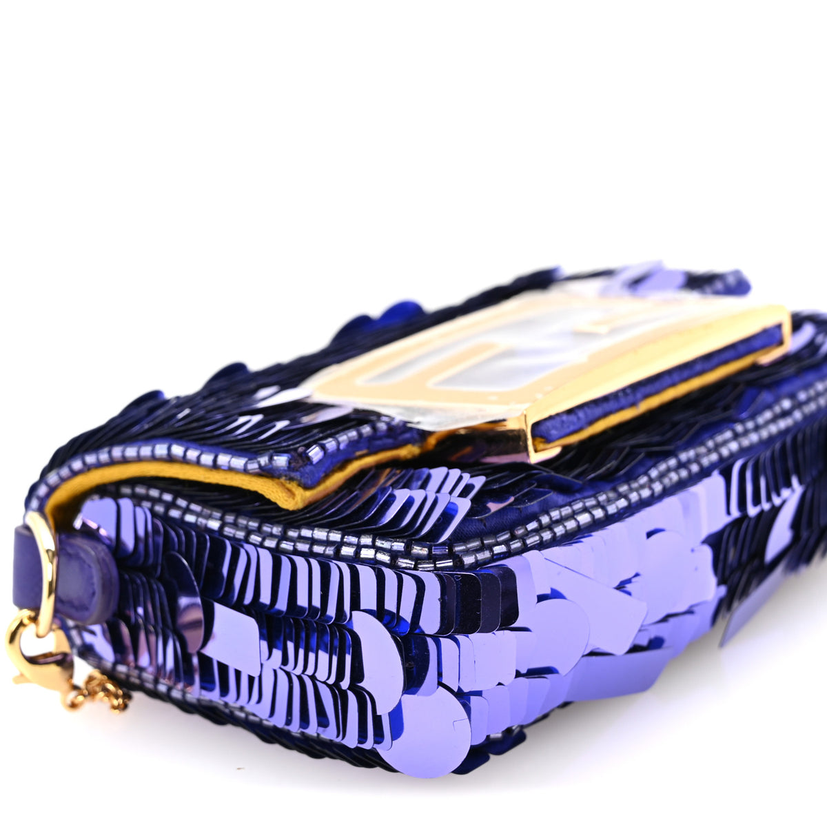 Fendi Sequin Paillettes Shiny Nappa Sex and the City Nano Maxi Buckle Baguette Charm Viola Purple 8 of 9