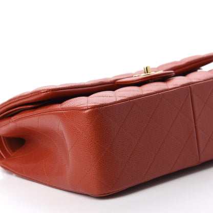 Chanel Pearly Caviar Quilted Jumbo Double Flap Orange 6 of 10