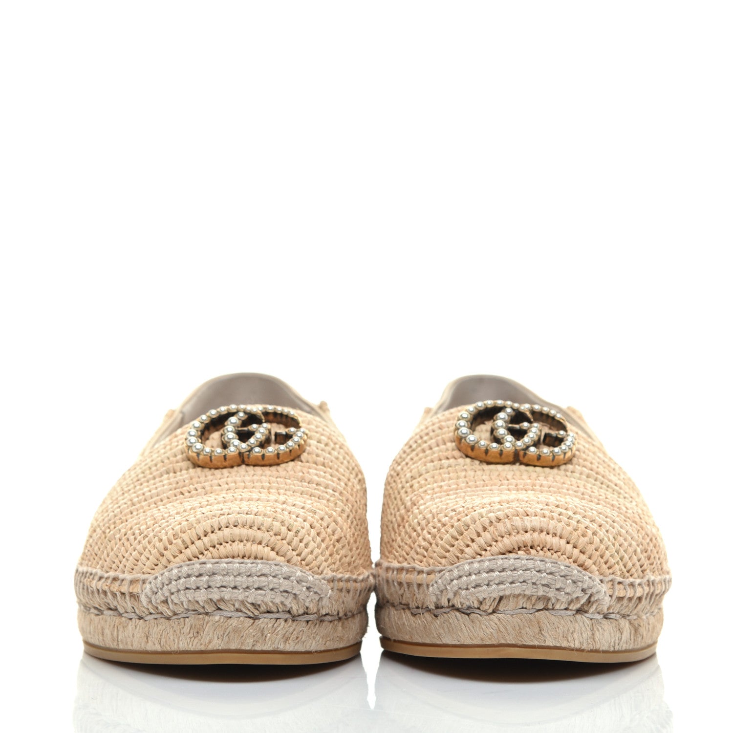 Gucci Raffia Pearly GG Marmont Espadrilles 38.5 Naturale Sand Storm 2 of 8