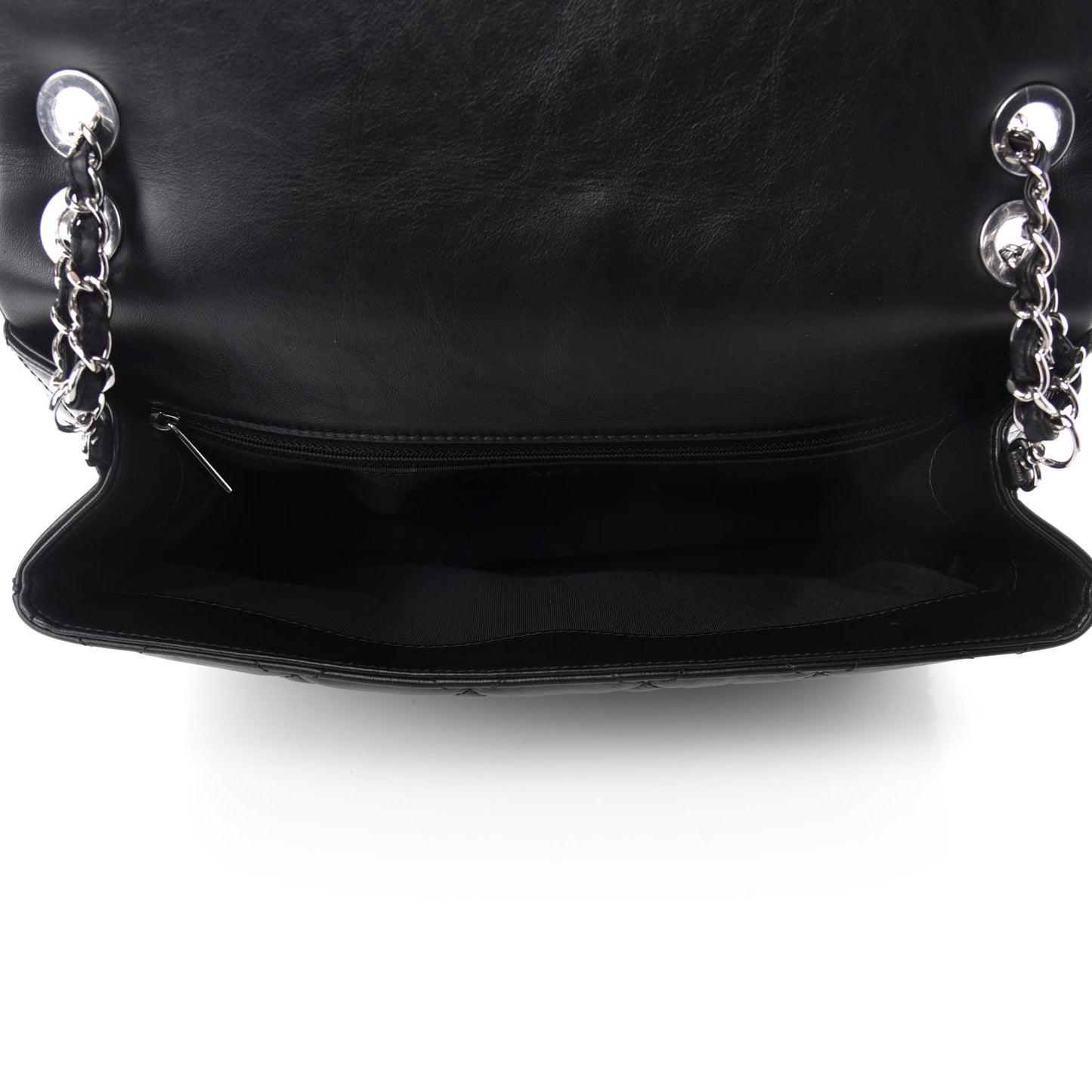 Crumpled Calfskin Quilted Large Chain All Over Flap Bag Black
