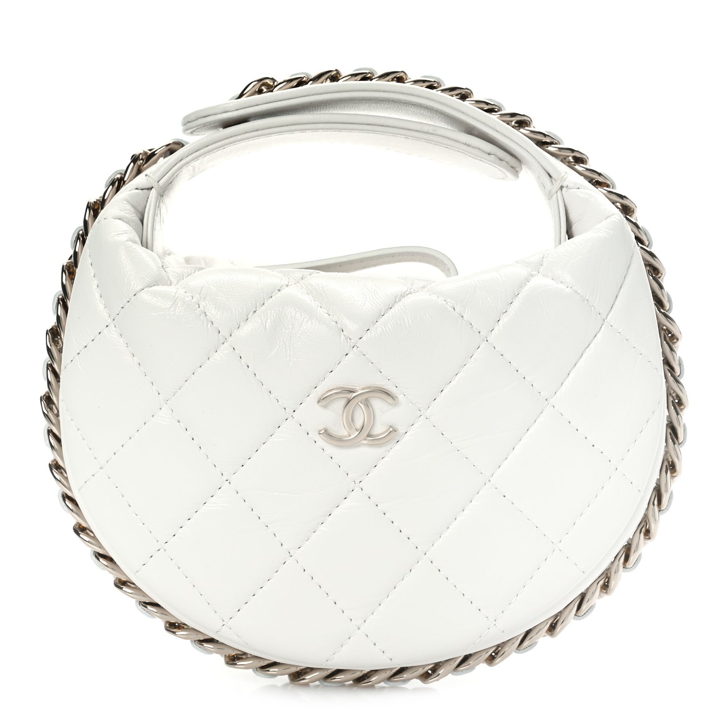 Lambskin Quilted Chain Around Pouch White