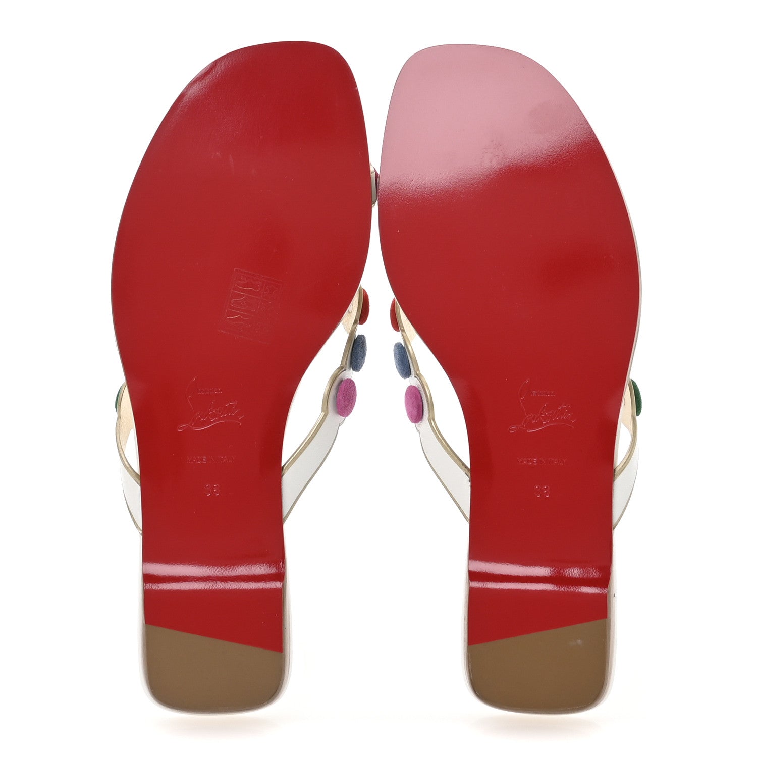 Christian Louboutin Kid Suede Smarta Flat Sandals 38 White Multicolor 6 of 8