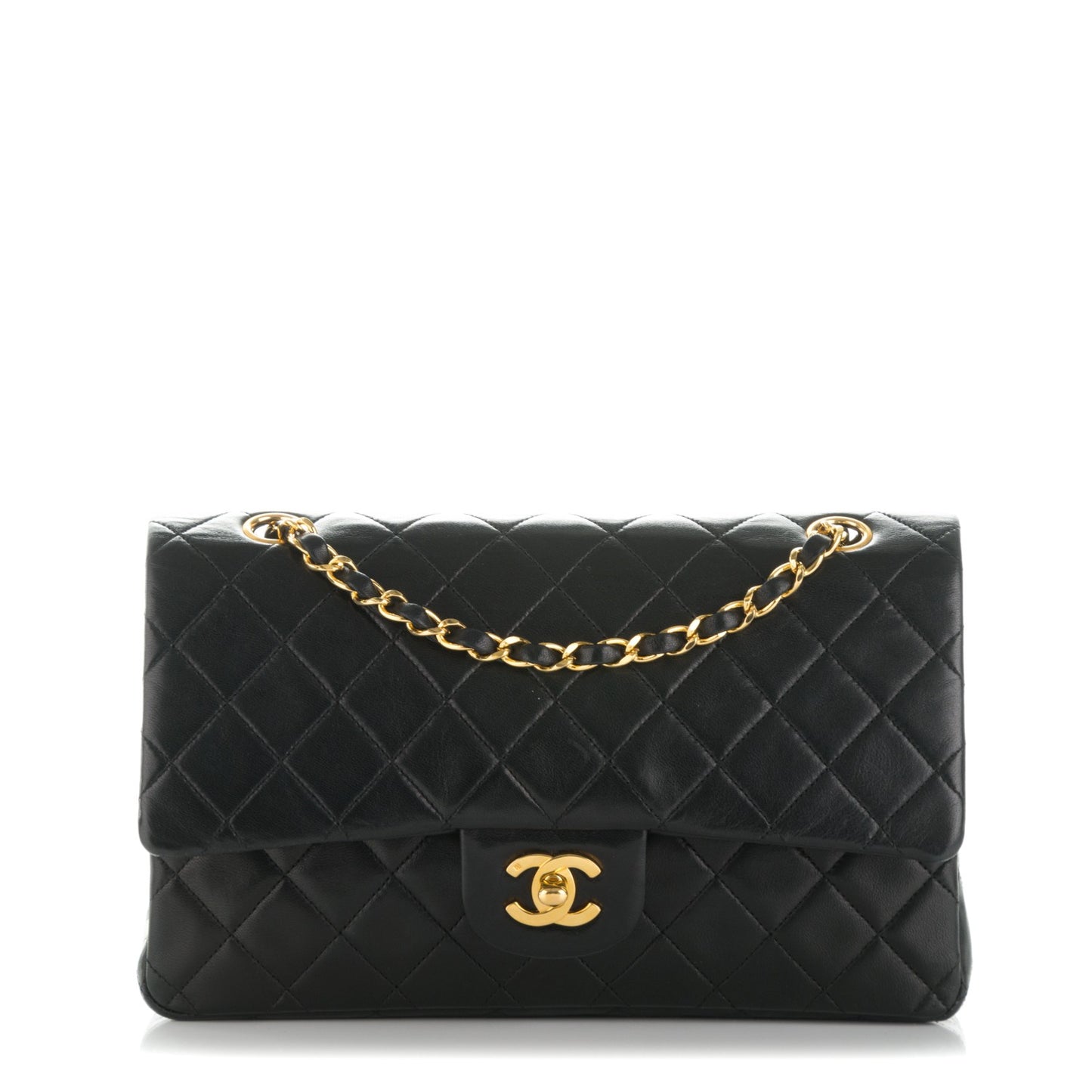Lambskin Quilted Medium Double Flap Black