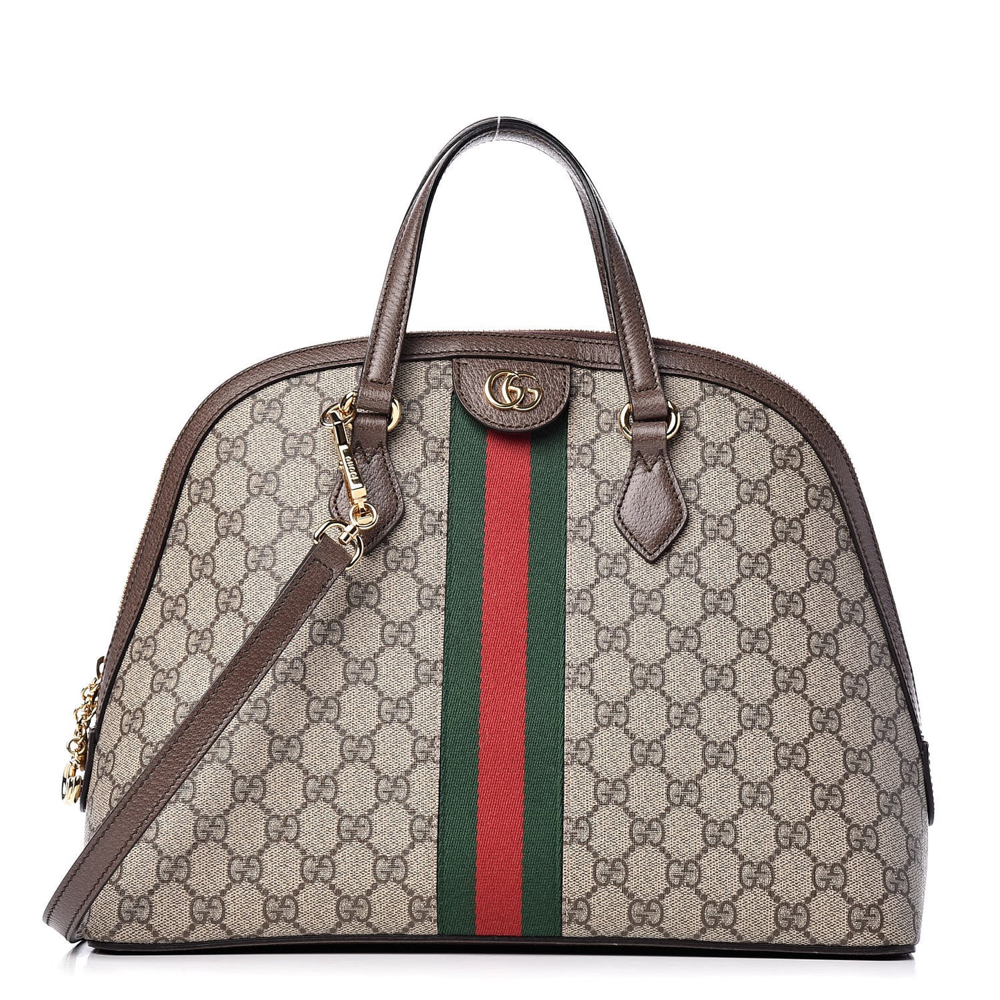 GG Supreme Monogram Web Medium Ophidia Top Handle Dome Bag Brown