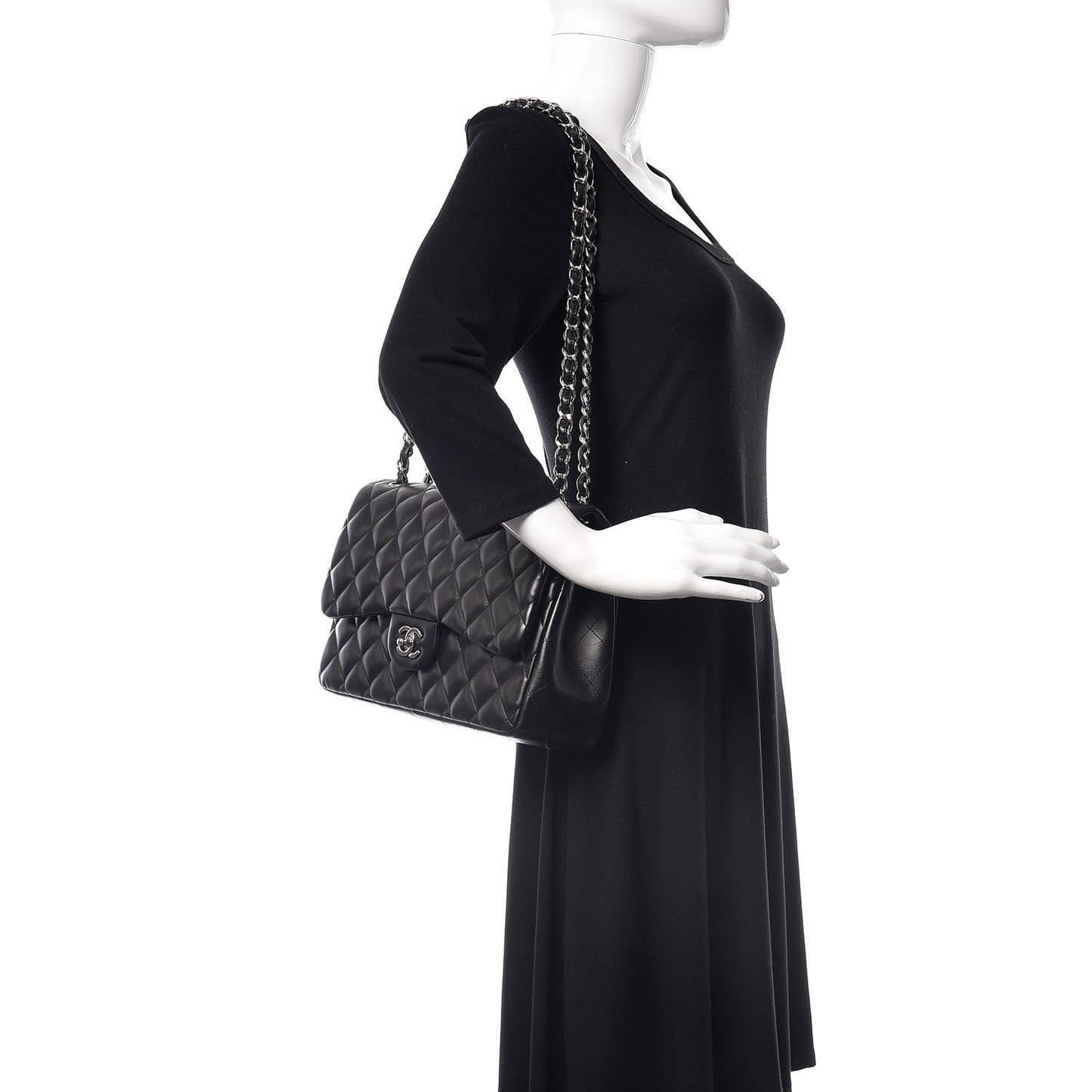 Lambskin Quilted Jumbo Double Flap Black