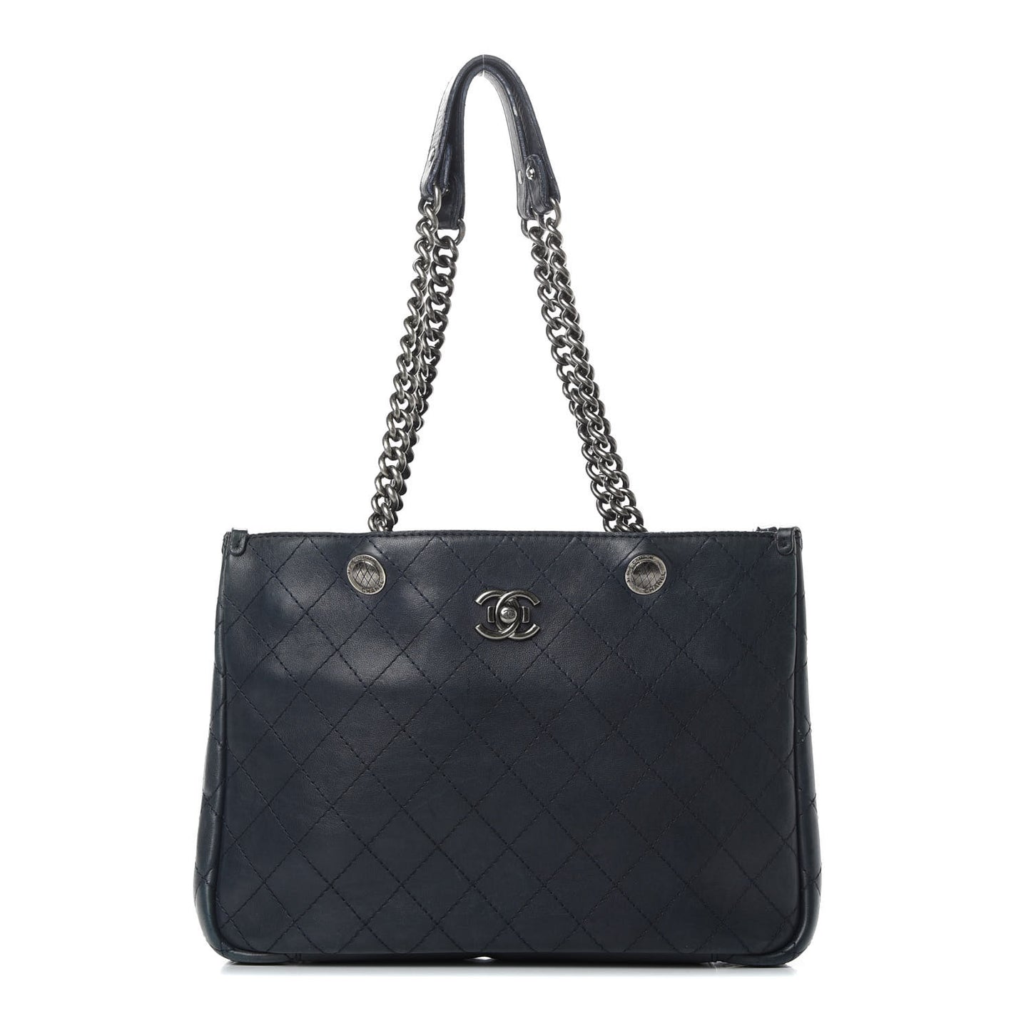 Calfskin Stitched Shopping Tote Blue