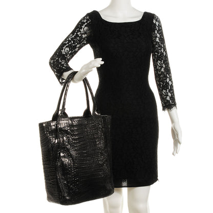 Nancy Gonzalez Metallic Crocodile Medium Leaf Tote Black 2 of 8