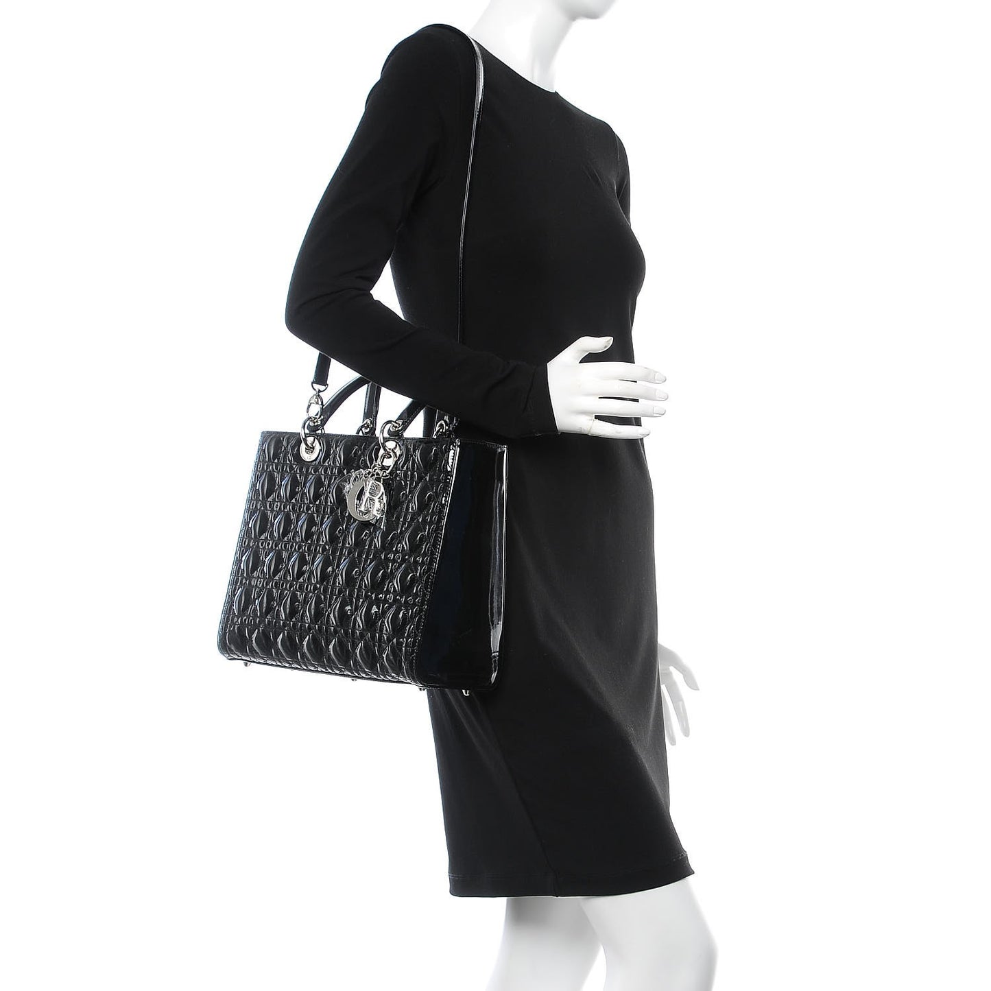 Patent Cannage Large Lady Dior Black