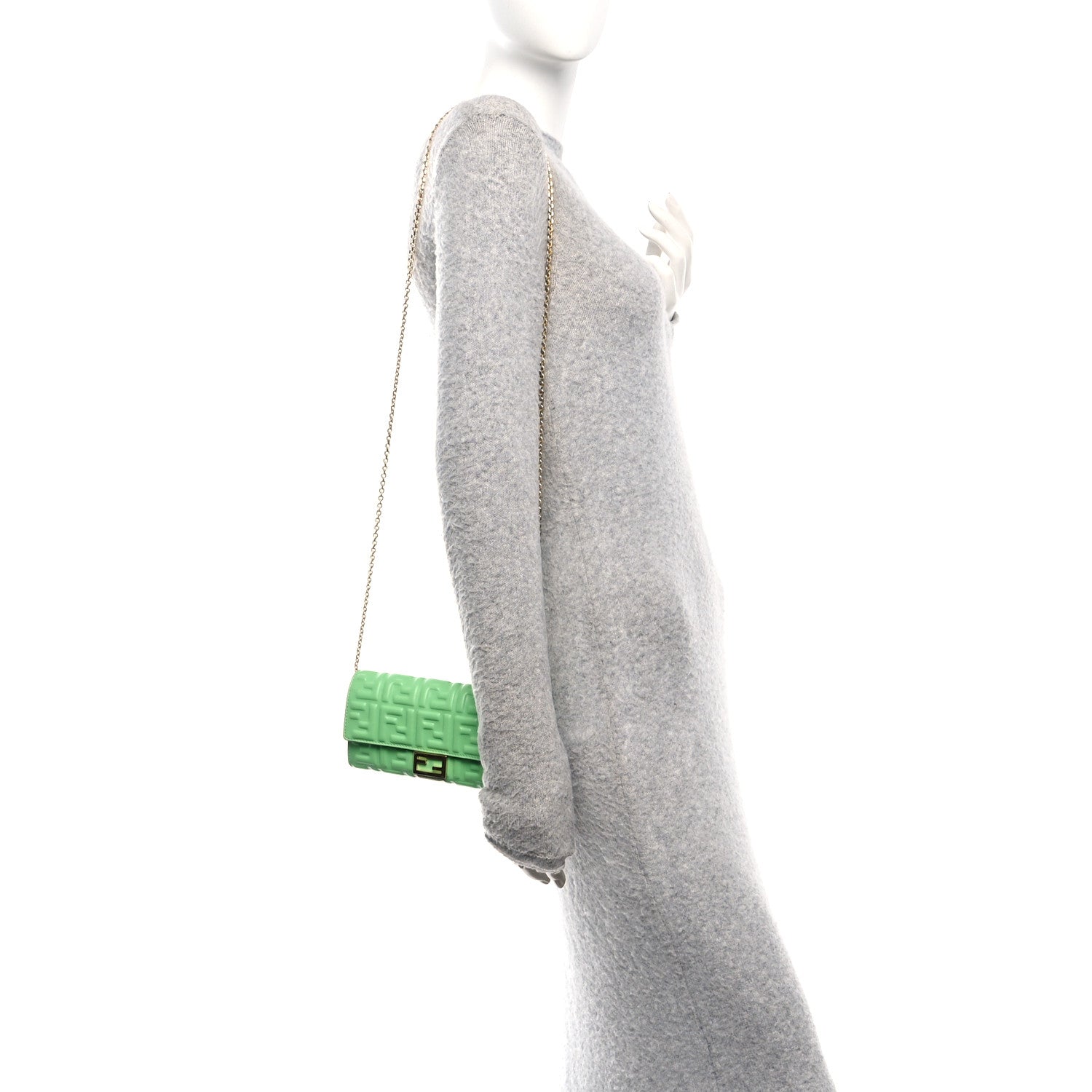 Fendi Nappa Matisse FF Embossed Continental Wallet On Chain Edamame 2 of 11