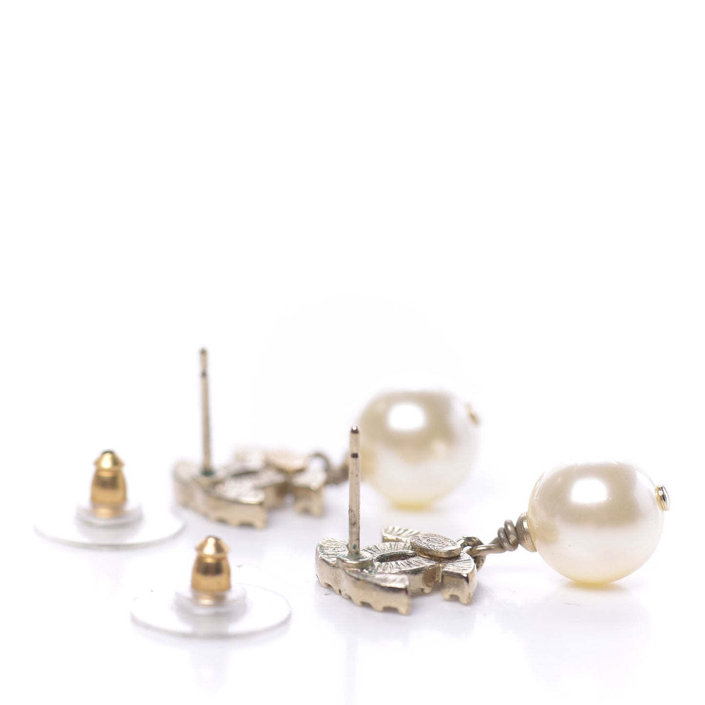 Crystal Pearl CC Drop Earrings Gold