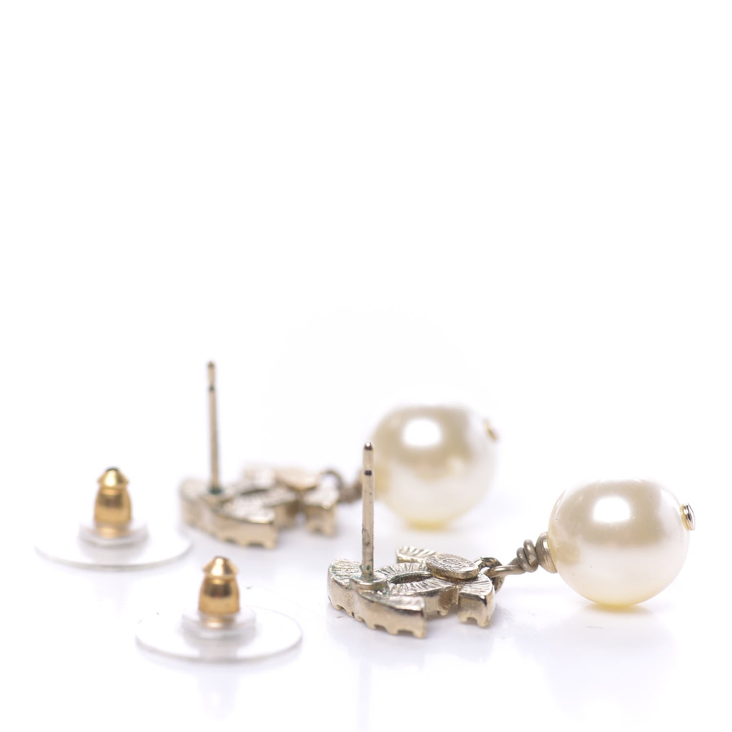 Chanel Crystal Pearl CC Drop Earrings Gold 3 of 4