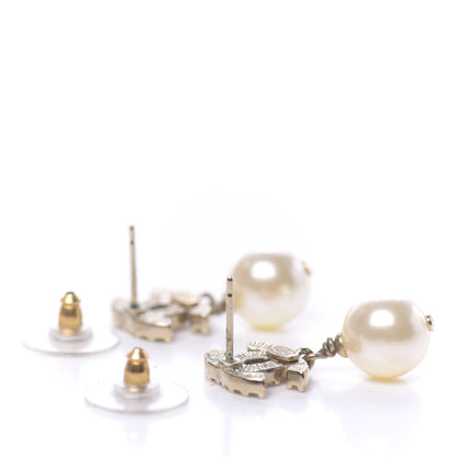 Chanel Crystal Pearl CC Drop Earrings Gold 3 of 4