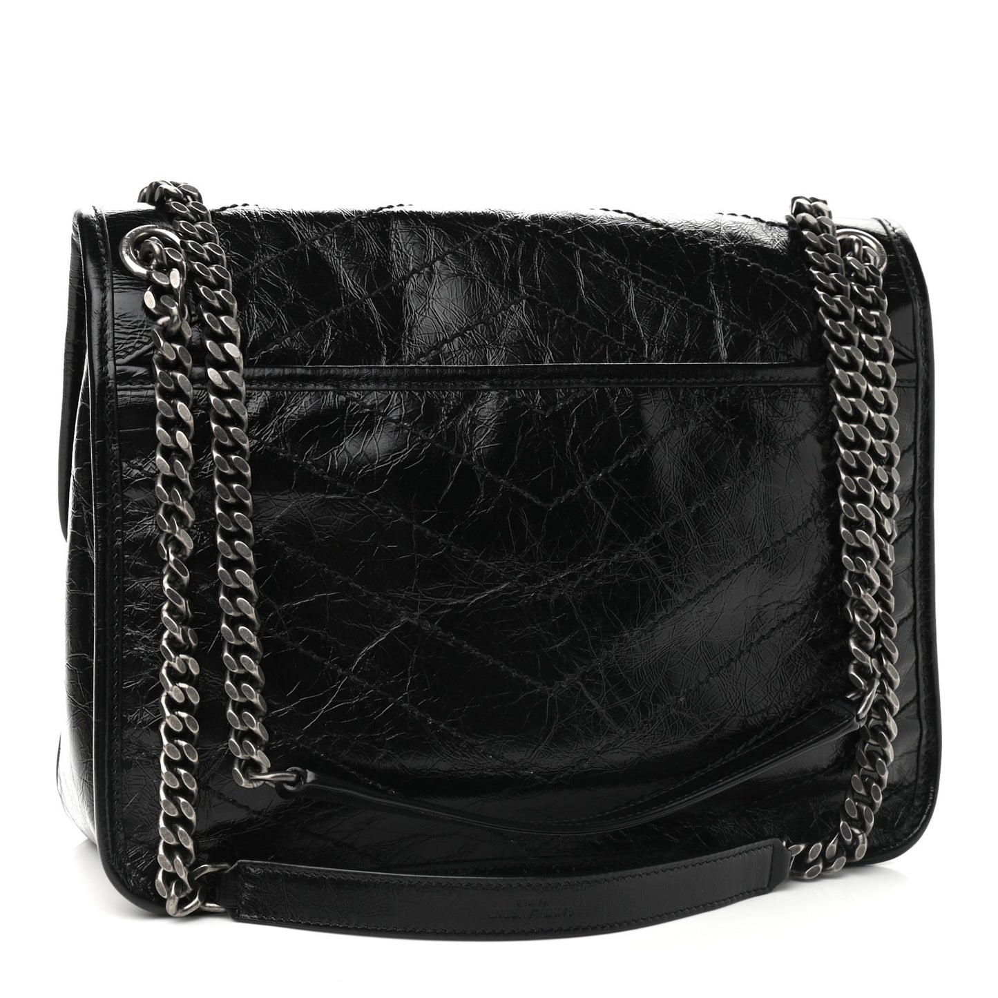 Crinkled Calfskin Matelasse Monogram Medium Niki Chain Satchel Black