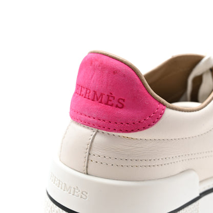 Hermes Calfskin Suede Goatskin Womens Voltage Sneakers 39.5 Blanc Rose Fuchsia 9 of 13