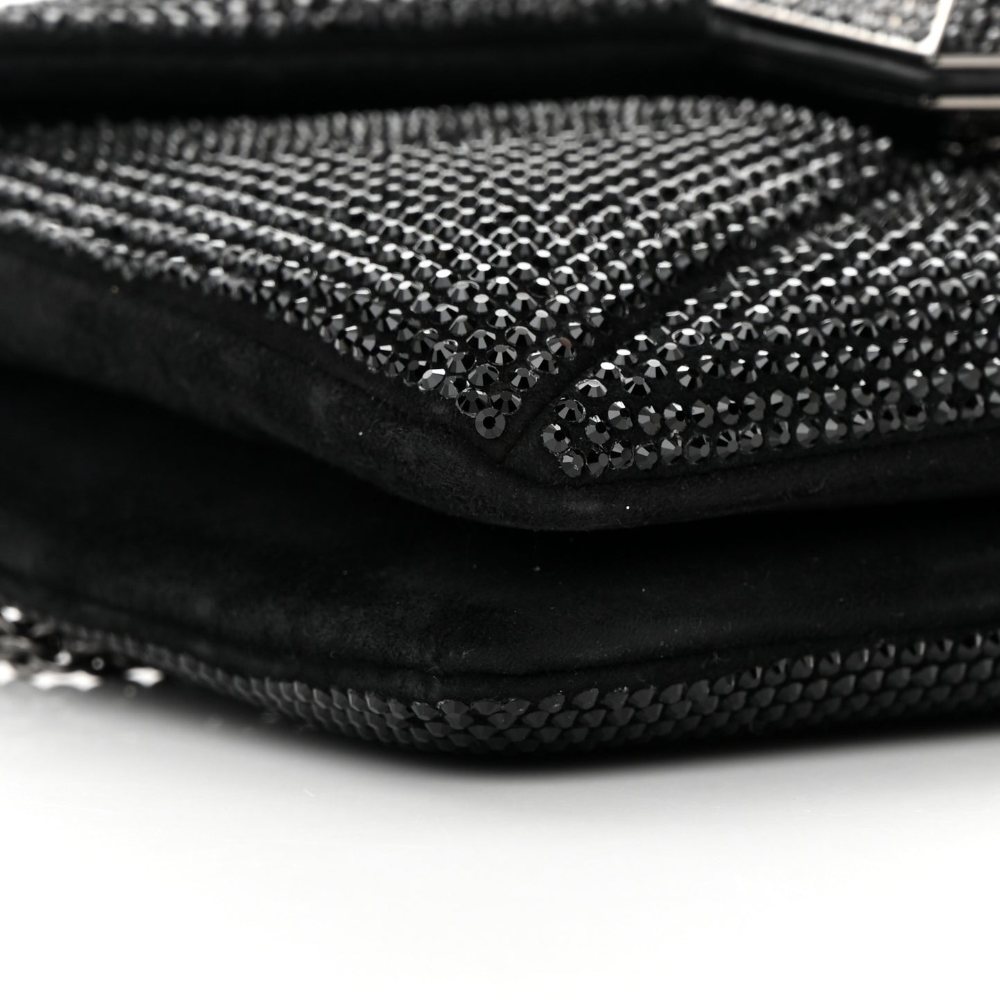 Crystal Suede Embellished Small One Stud Clutch With Chain Black