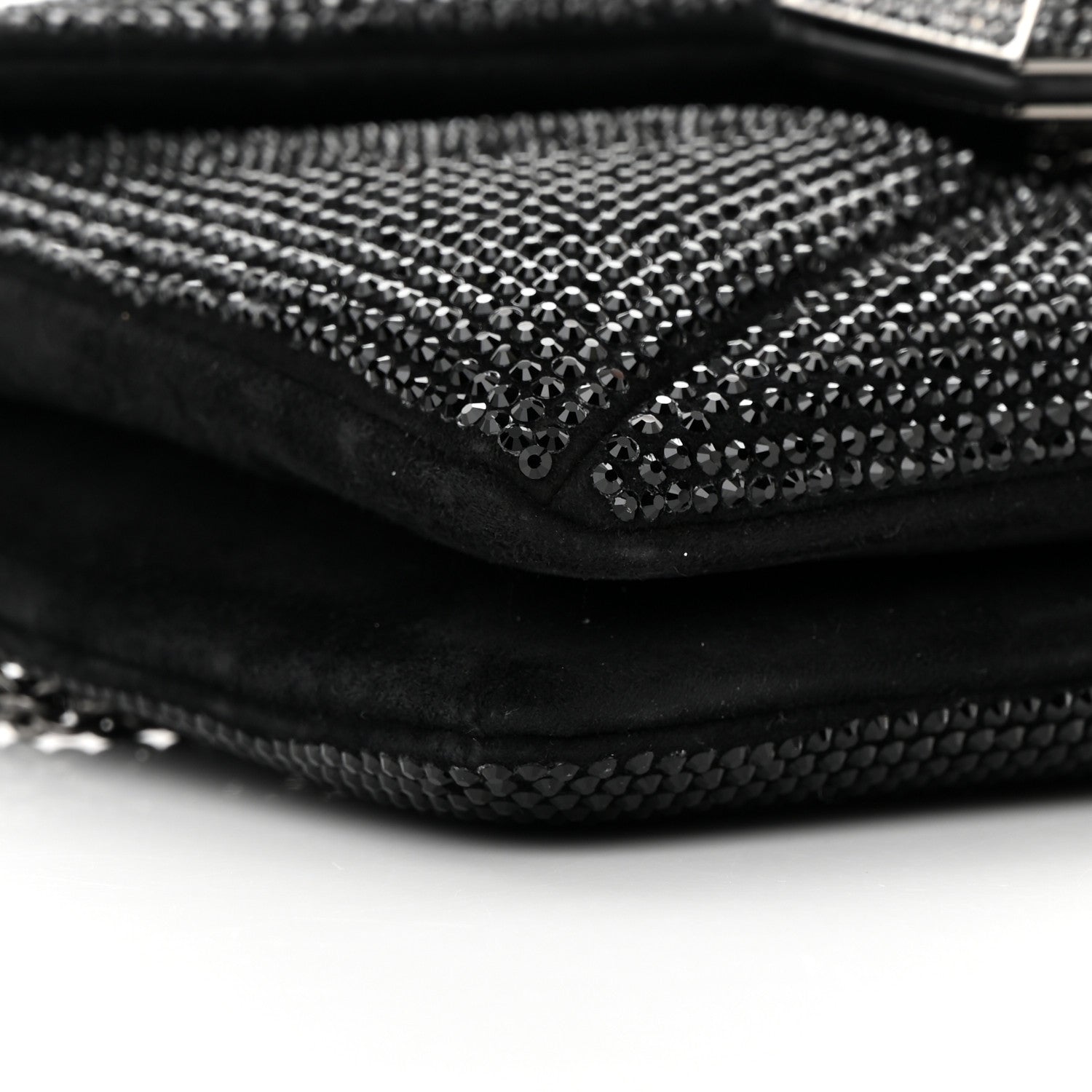Valentino Garavani Crystal Suede Embellished Small One Stud Clutch With Chain Black 8 of 11