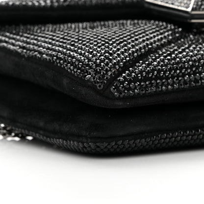Valentino Garavani Crystal Suede Embellished Small One Stud Clutch With Chain Black 8 of 11