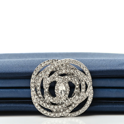 Chanel Satin Crystal Camellia Evening Frame Clutch Dark Navy Blue 7 of 8