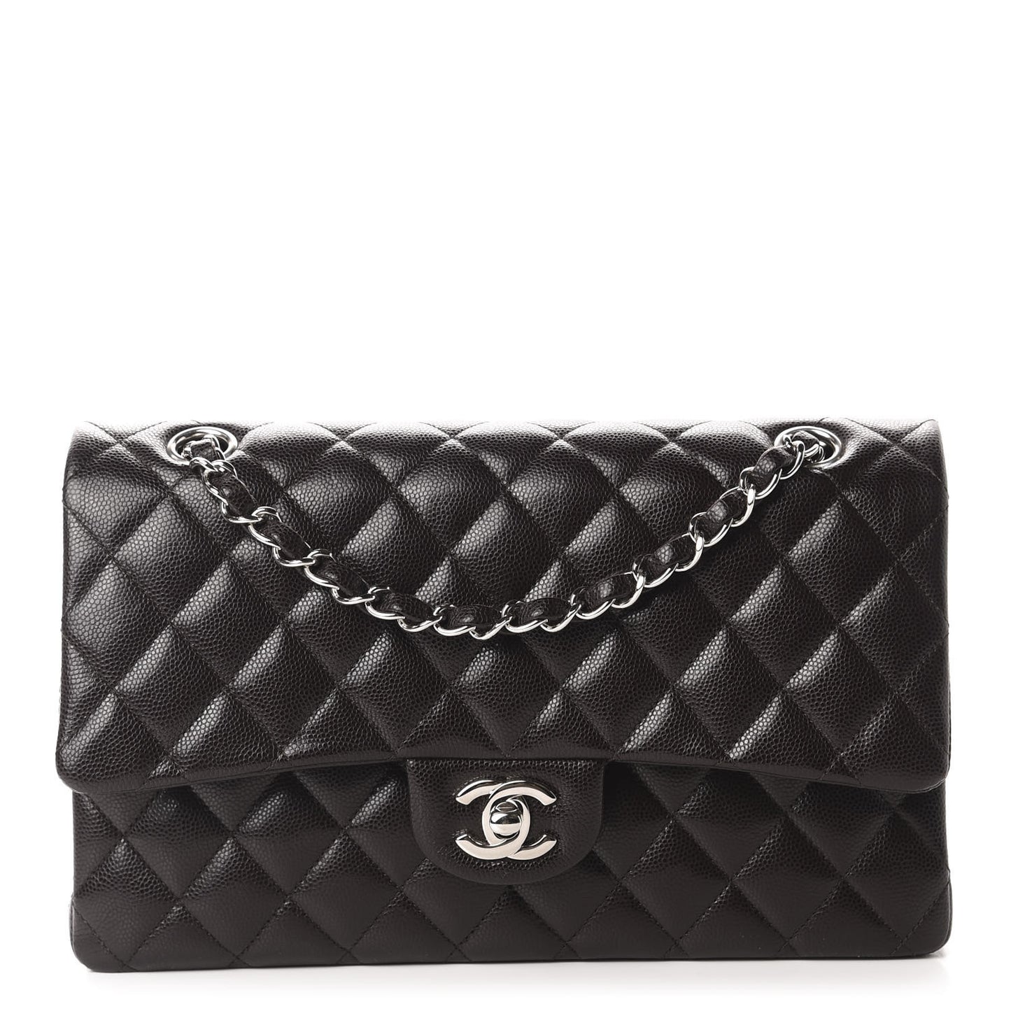 Caviar Quilted Medium Double Flap Brown