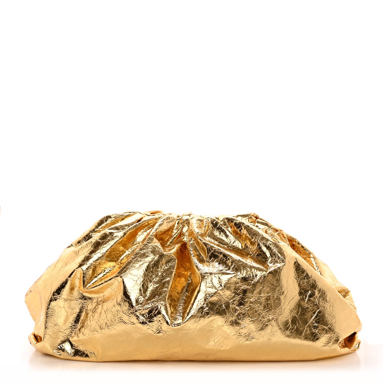 Bottega Veneta Metallic Crinkled Lambskin The Pouch Oversized Clutch Oro 1 of 9