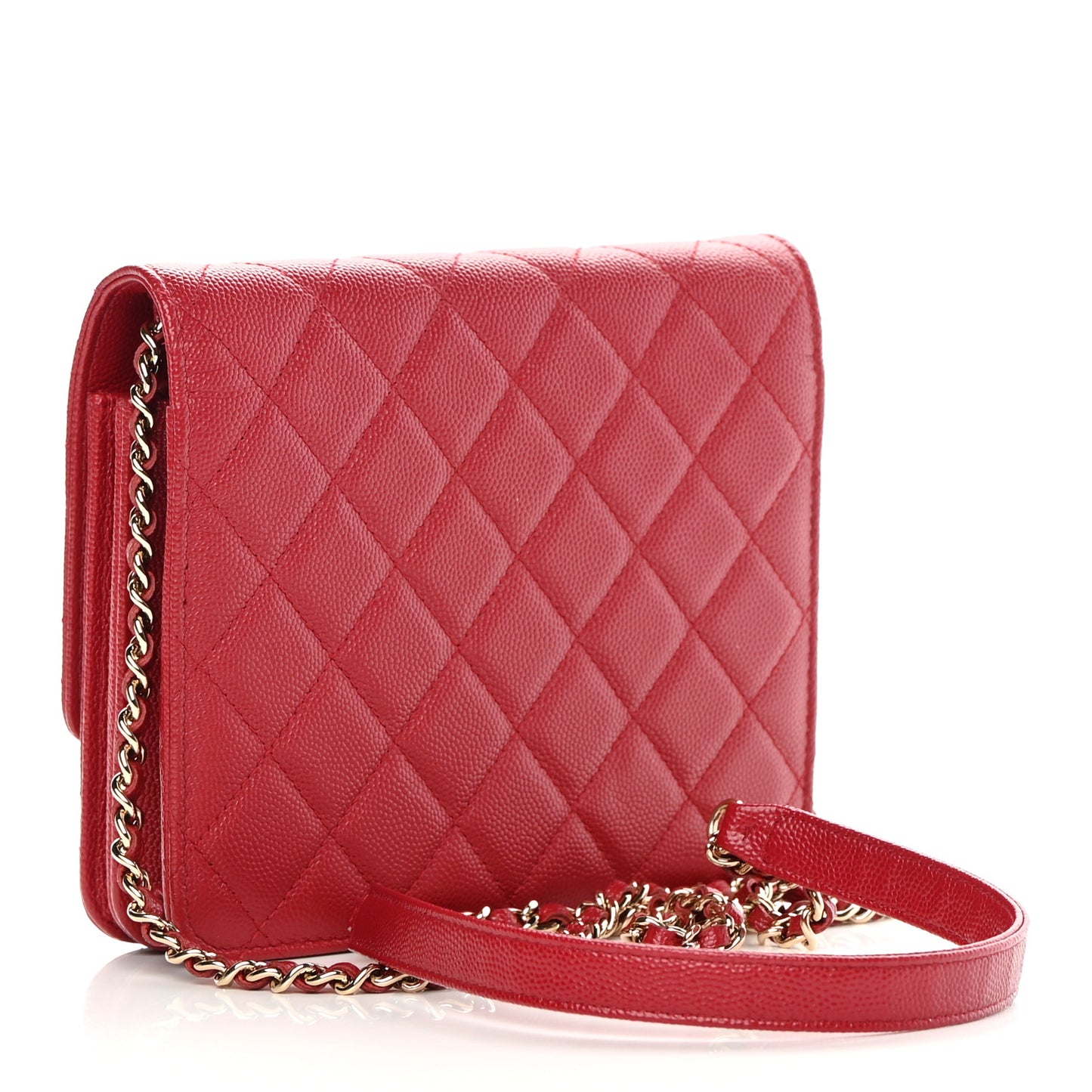 Caviar Quilted Square Wallet On Chain WOC Red