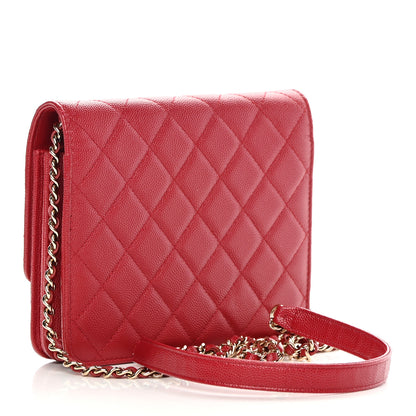 Chanel Caviar Quilted Square Wallet On Chain WOC Red 3 of 11