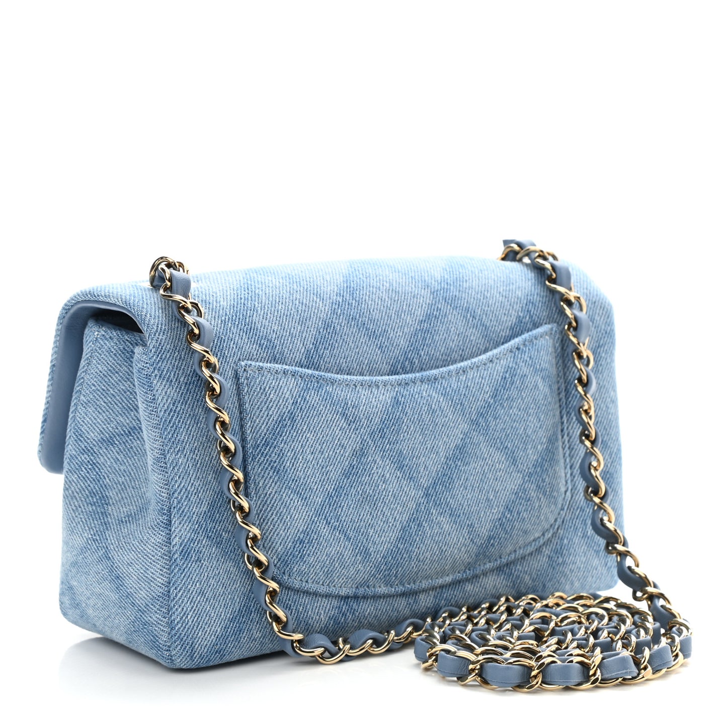 Denim Quilt Print Mini Rectangular Flap Light Blue