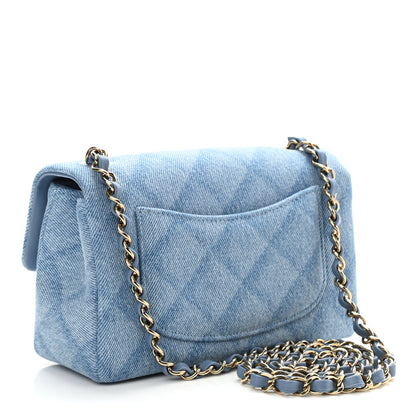 Chanel Denim Quilt Print Mini Rectangular Flap Light Blue 3 of 11