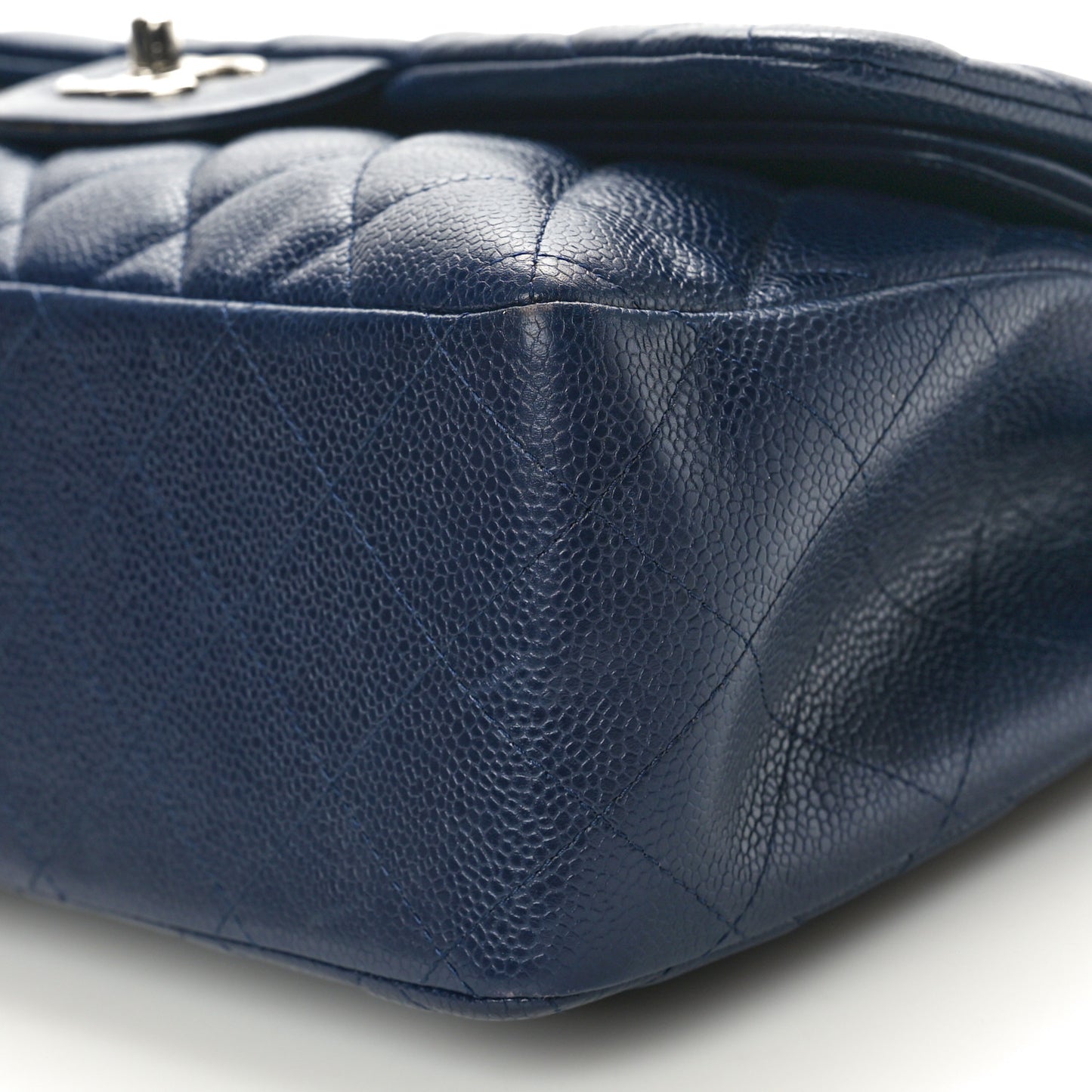 Caviar Quilted Jumbo Double Flap Navy Blue