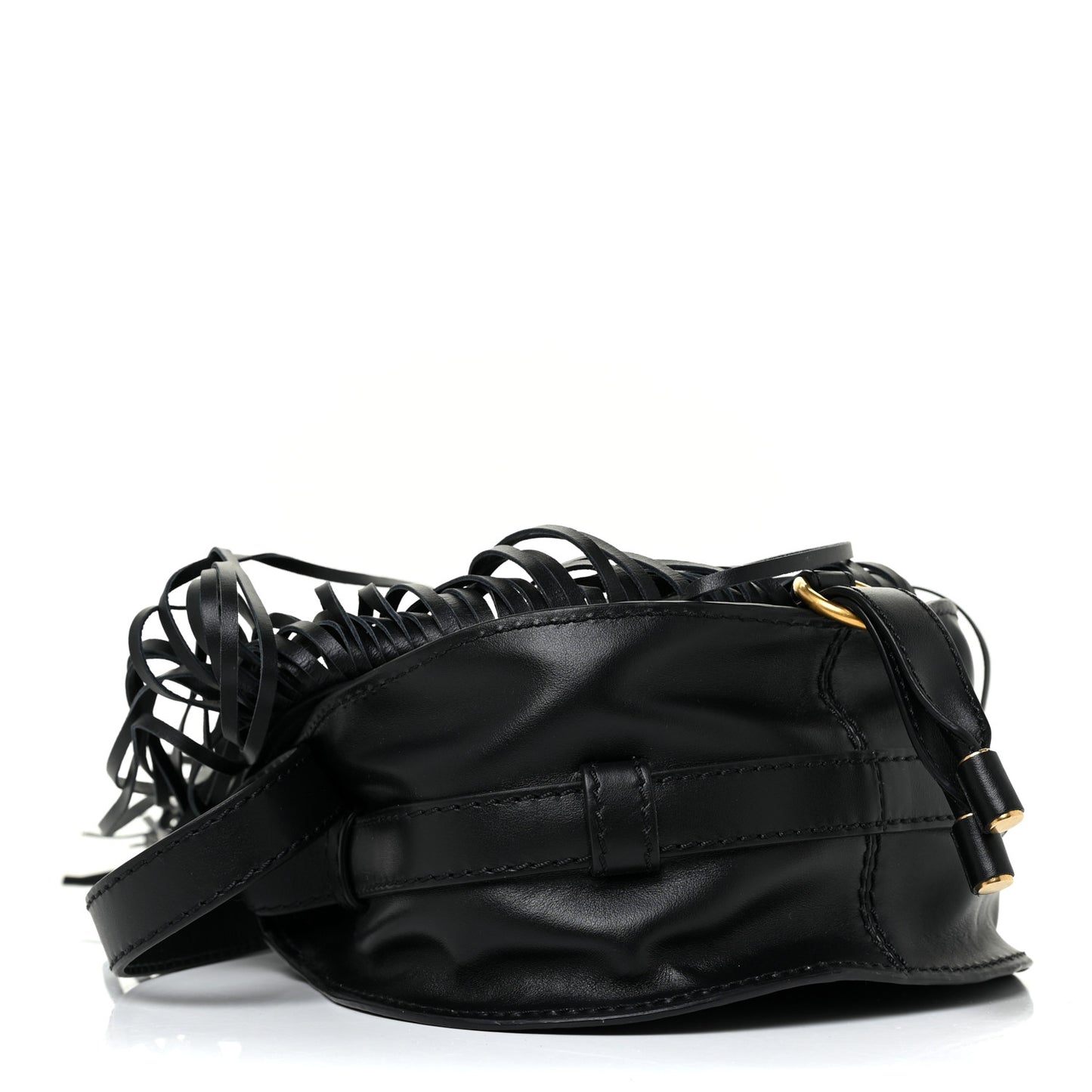 Calfskin Mini Marcie Round Fringe Crossbody Bag Black