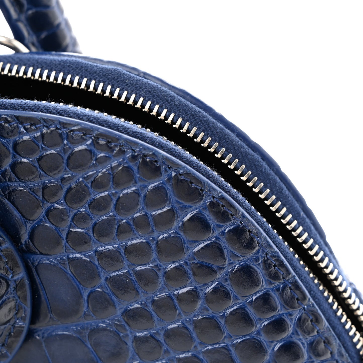 Shiny Calfskin Logo Crocodile Embossed S Ville Top Handle Bag Navy White