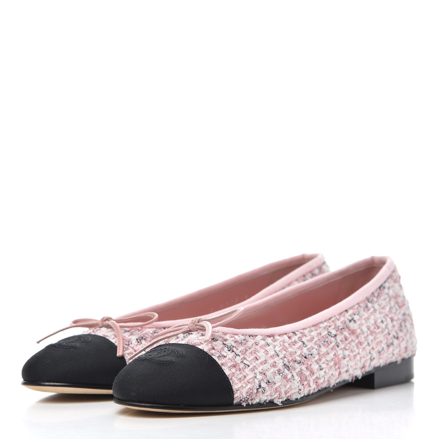 Tweed Grosgrain Cap Toe Ballerina Flats 38 Pink Black