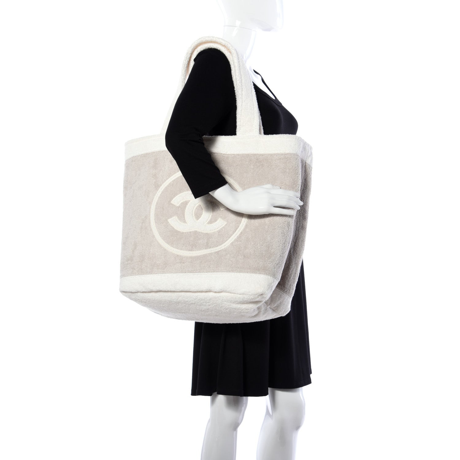 Chanel Terry Cotton CC Beach Tote Towel Set Beige White 2 of 9