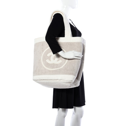 Chanel Terry Cotton CC Beach Tote Towel Set Beige White 2 of 9