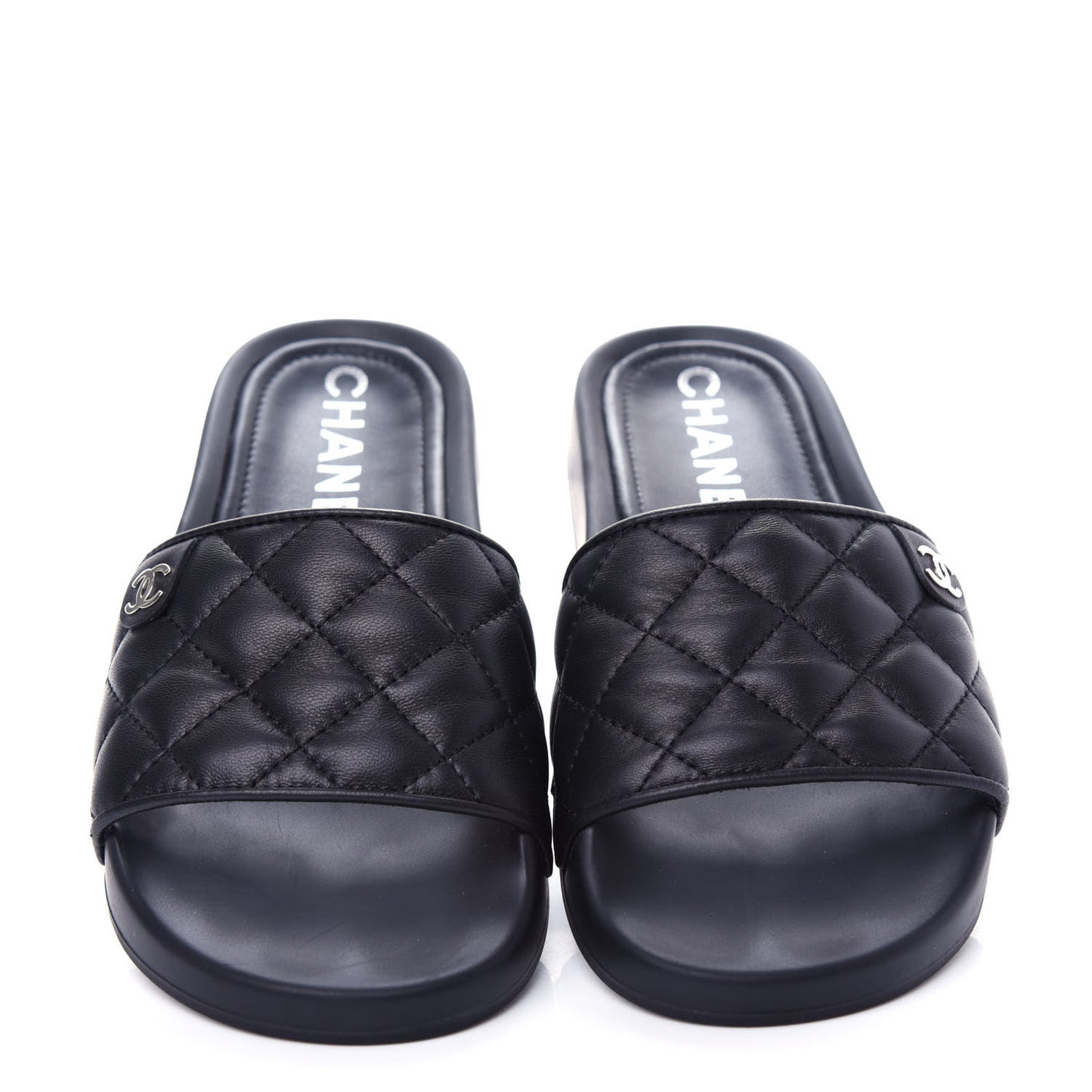 Lambskin Quilted CC Mules Sandals 35 Black