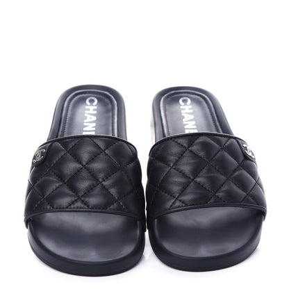 Chanel Lambskin Quilted CC Mules Sandals 35 Black 5 of 11